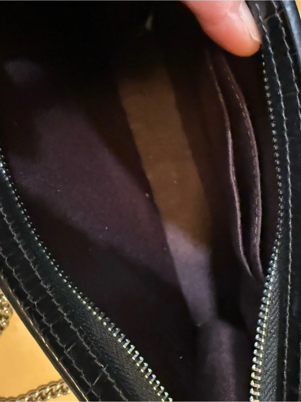 Coach Black Croc-Embossed Leather Chain Crossbody Bag